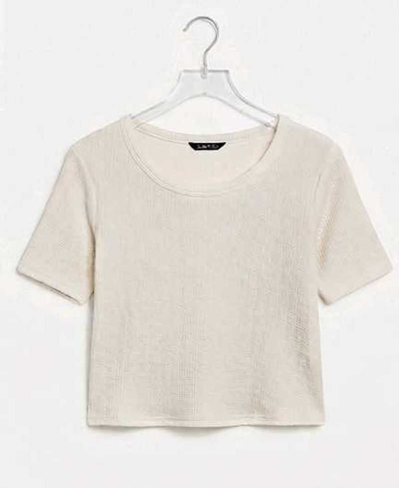 Cream Textured Short Sleeve Top