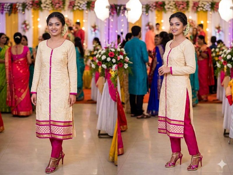 Elegant Cream Kurta with Pink Pants