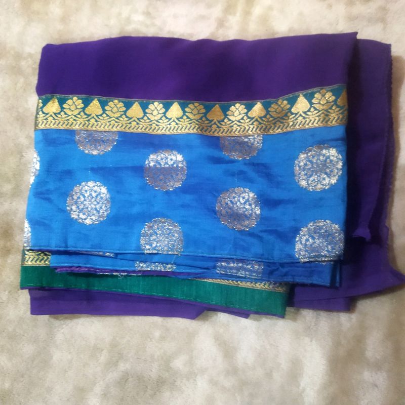 Elegant Blue &amp; Purple Sari