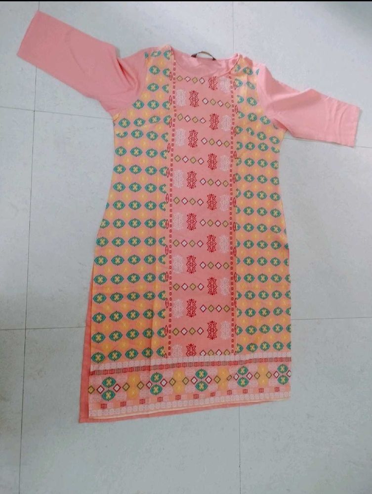 Peach Printed Kurti And Pant Set