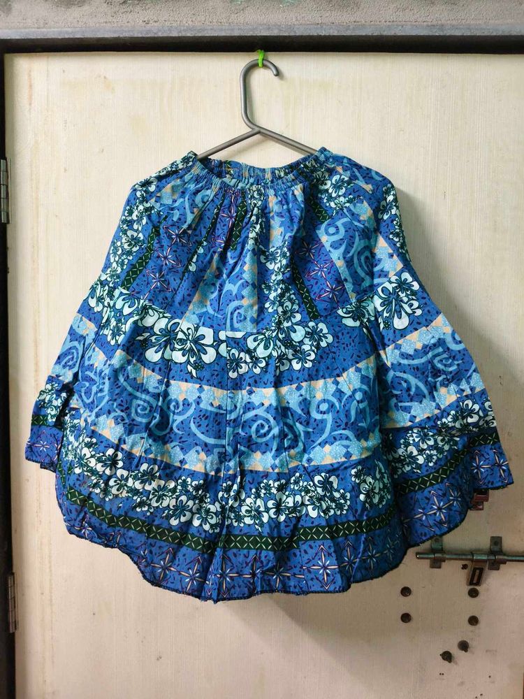 Blue Floral Print Cotton Skirt