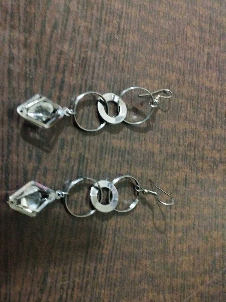 Silver Geometric Drop Earrings