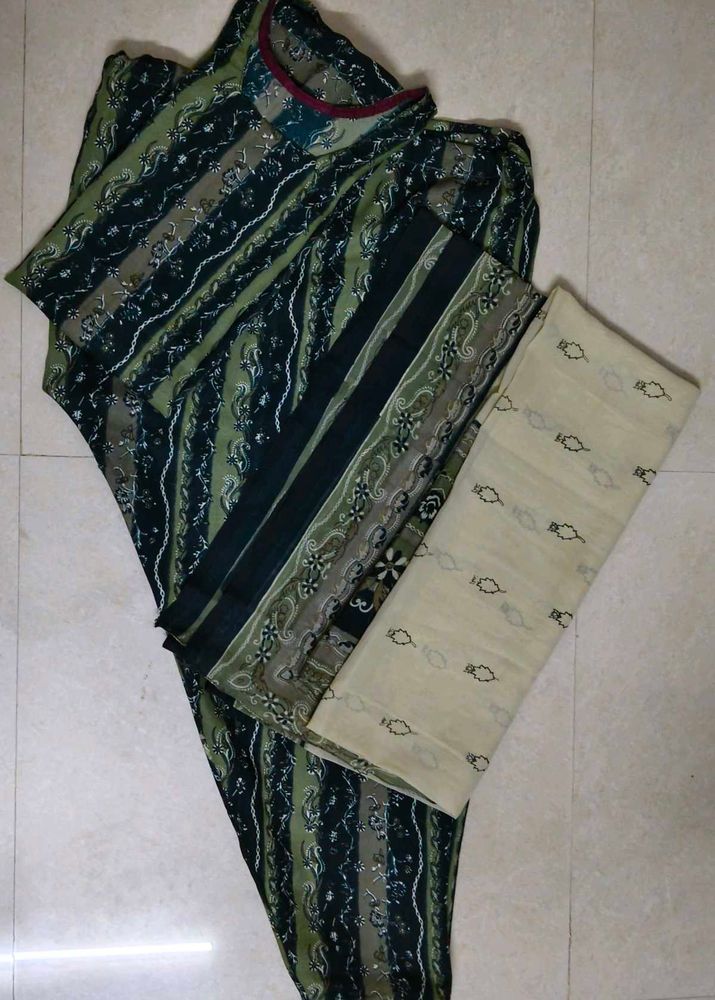Green Striped Kurta Set with Dupatta