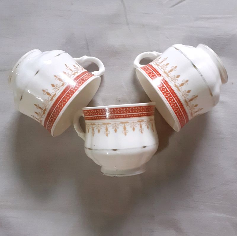 COMBO 3 Sets Glass Cup Bone China Tea Cup Coffee Cup 90s Vintage Tea Cup Set West Bengal Chai Cup Kitchen &amp; Dining Items Ceramic White Cup With Beautiful Design Indian Design Stylish Aesthetic Cup Set