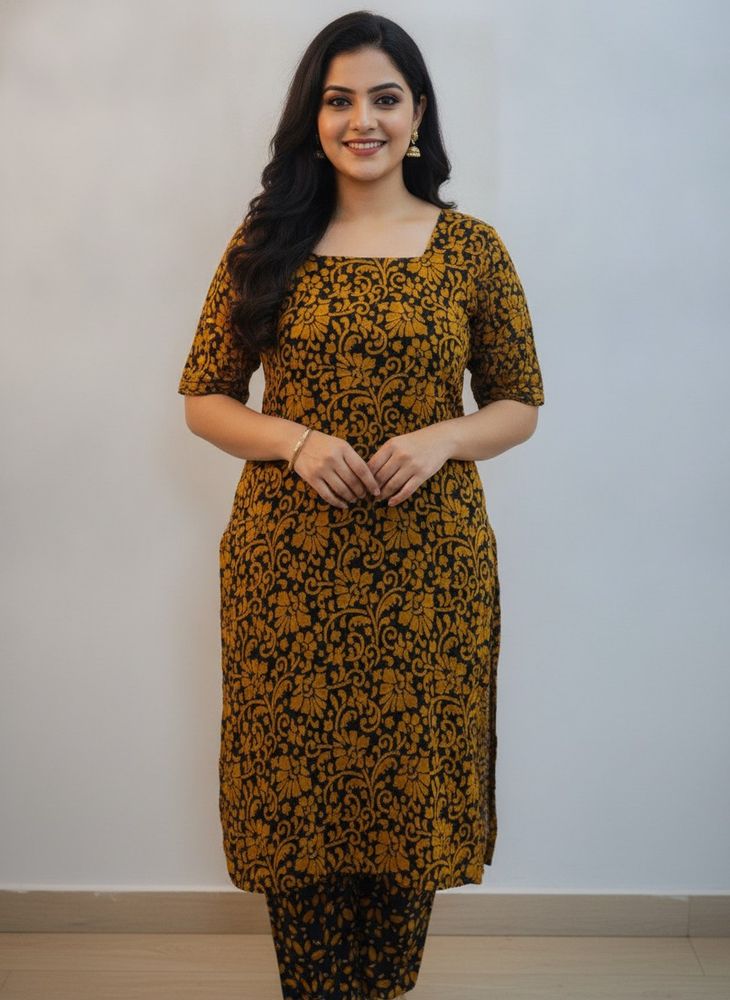 Mustard floral jaal Kurta set