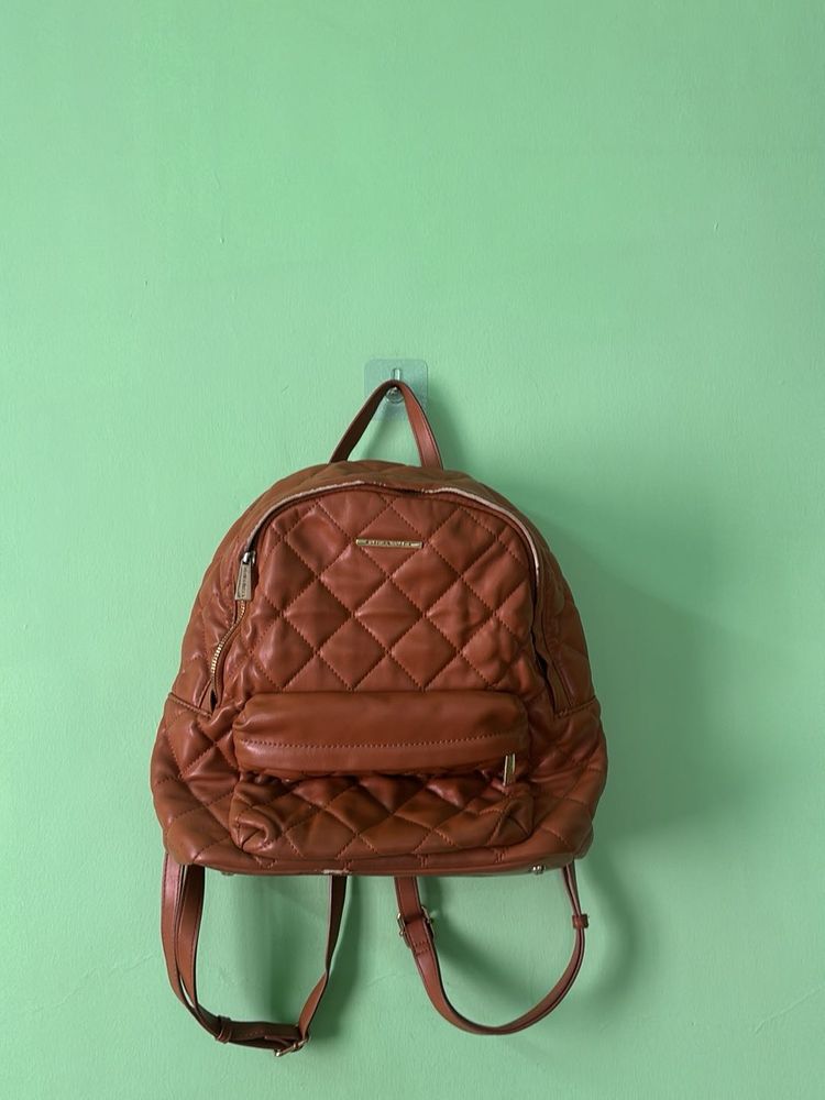 Quilted Brown Faux Leather Backpack