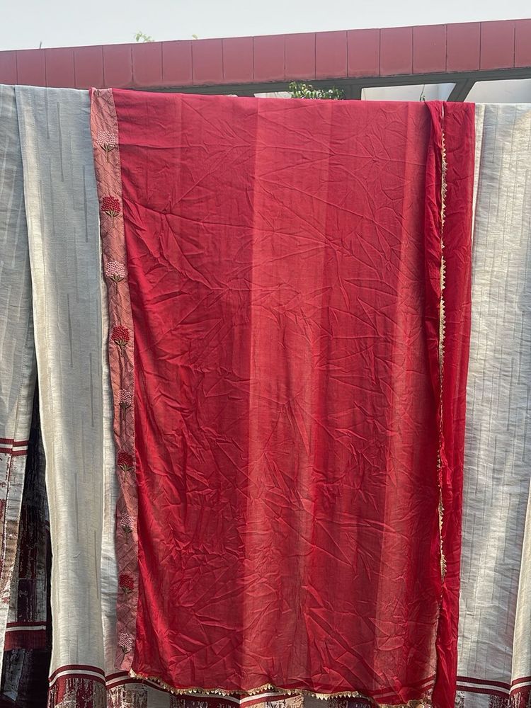Red Silk Saree with Embellished Border