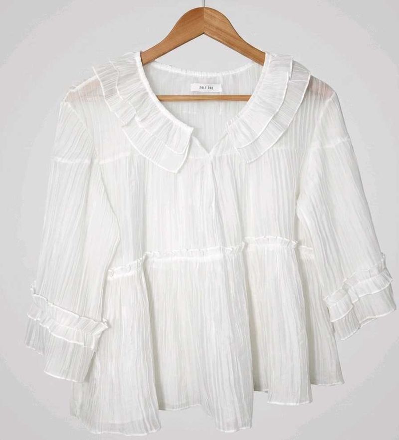 White Ruffled Collar Blouse
