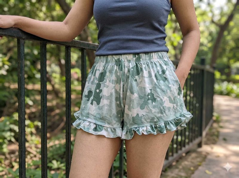Cute Camo Sleep Shorts with Ruffles
