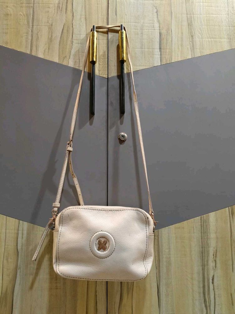 Cream Leather Crossbody Bag