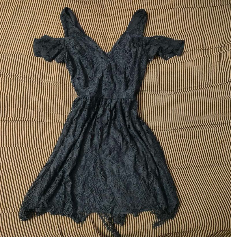 Navy Lace Cold Shoulder Dress