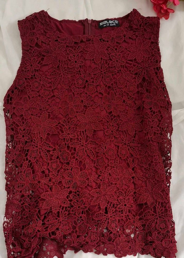 Burgundy Lace Crop Top