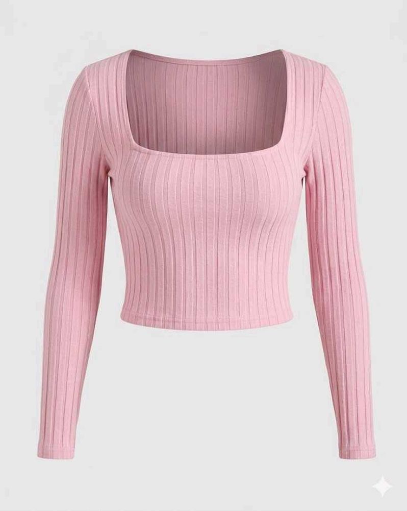 Ribbed Square Neck Long Sleeve Top