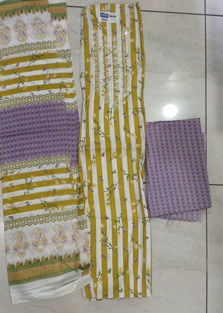 Yellow Striped Floral Kurta Set
