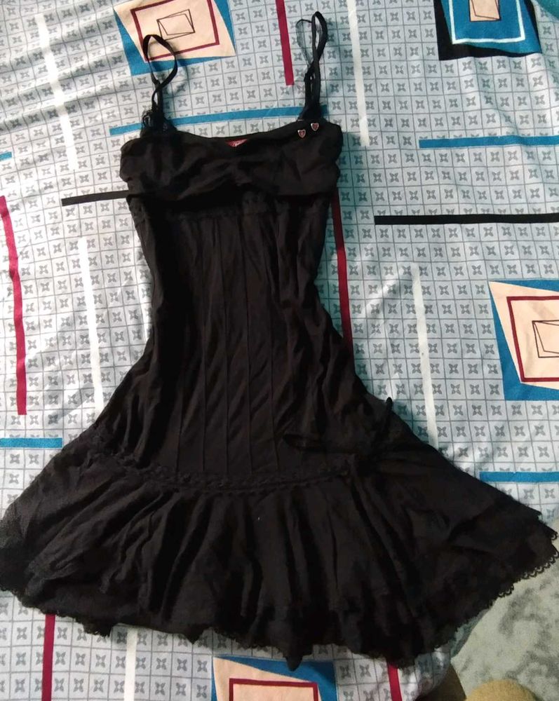 stretchable Black lace Mini Dress