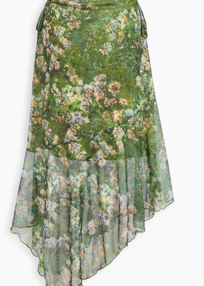 Savana Green Floral Ruched Mesh skirt