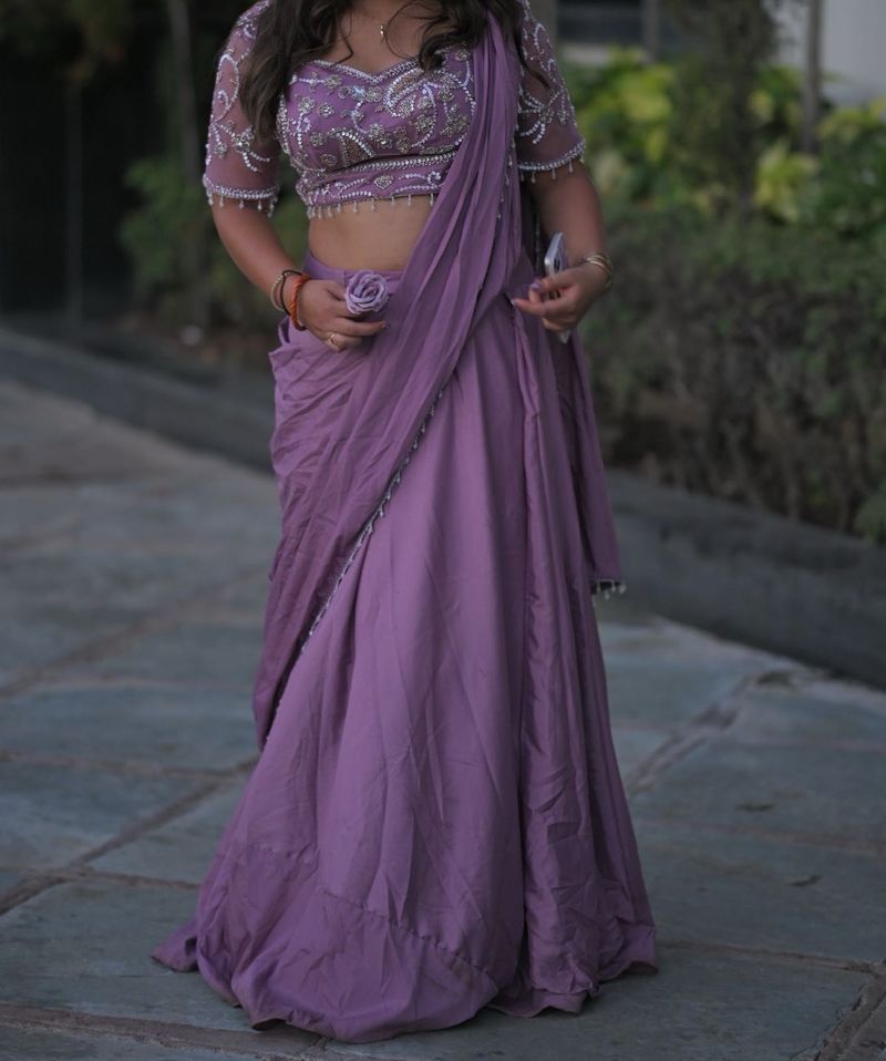 Lavender lehenga pattern saree