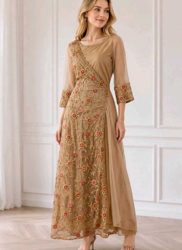 Elegant Beige Embroidered Dress 😍👑