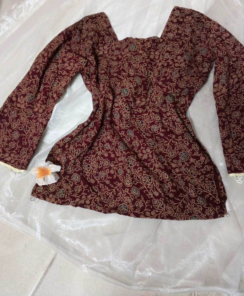 Maroon Printed Kurta with Shells