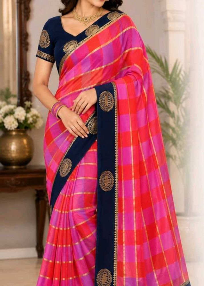 Lightweight Checked Saree with Border