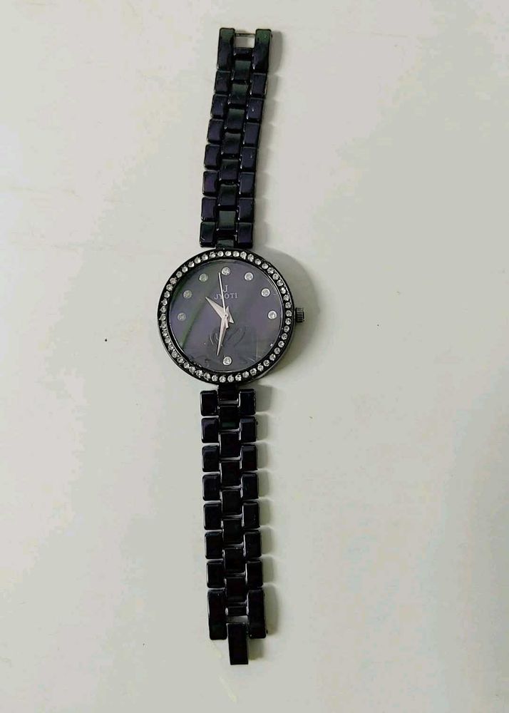 Elegant Black Watch with Crystal Accents