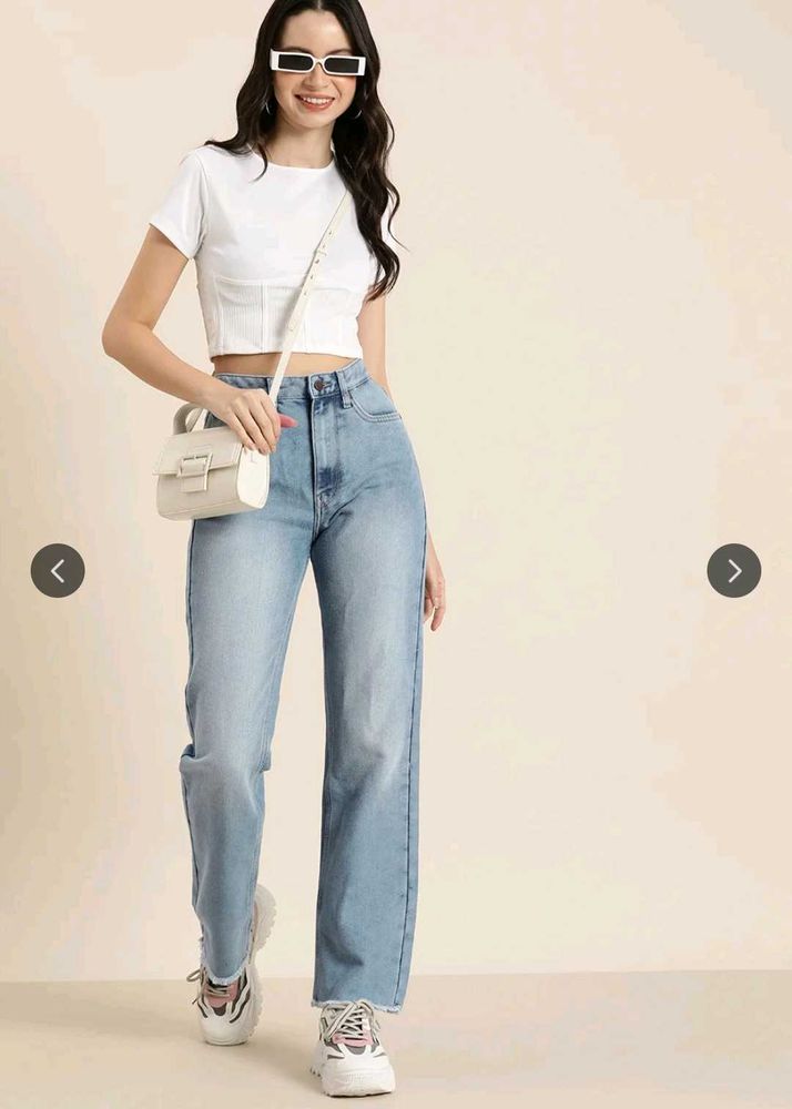 HERE&amp;NOW  High Waisted Light Wash Straight Leg Jea