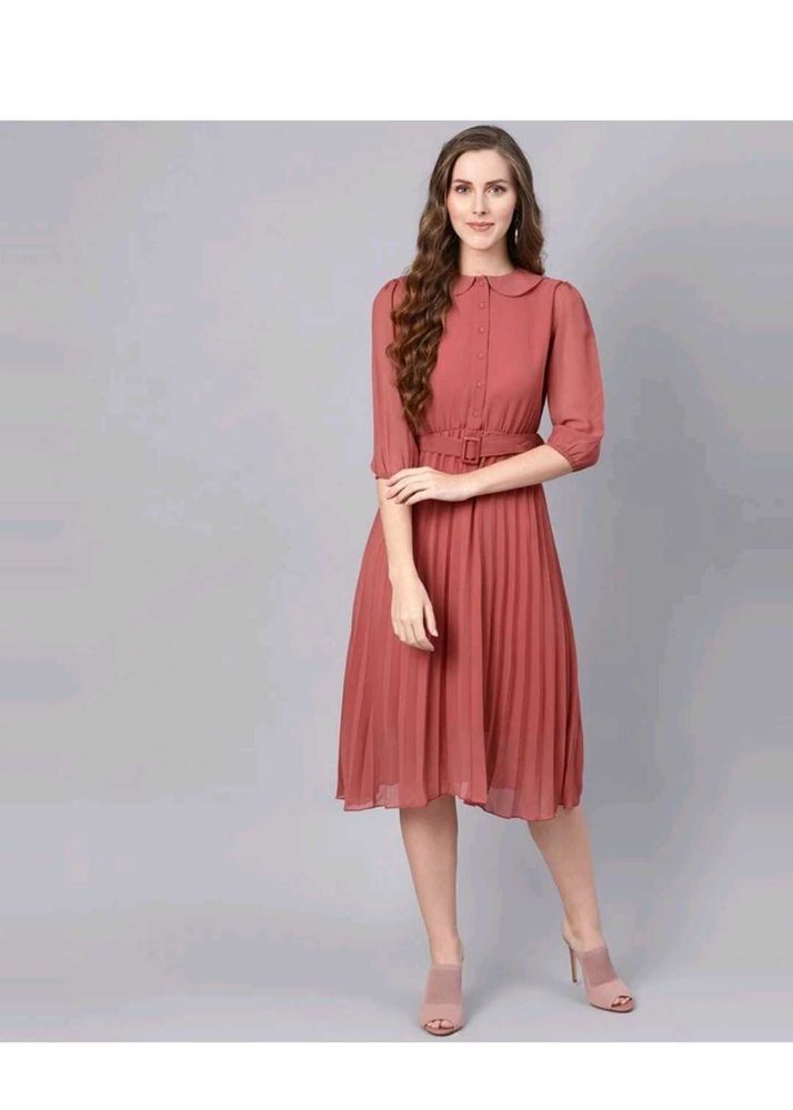 Dusty Rose Pleated Shirt Dress – Size M
