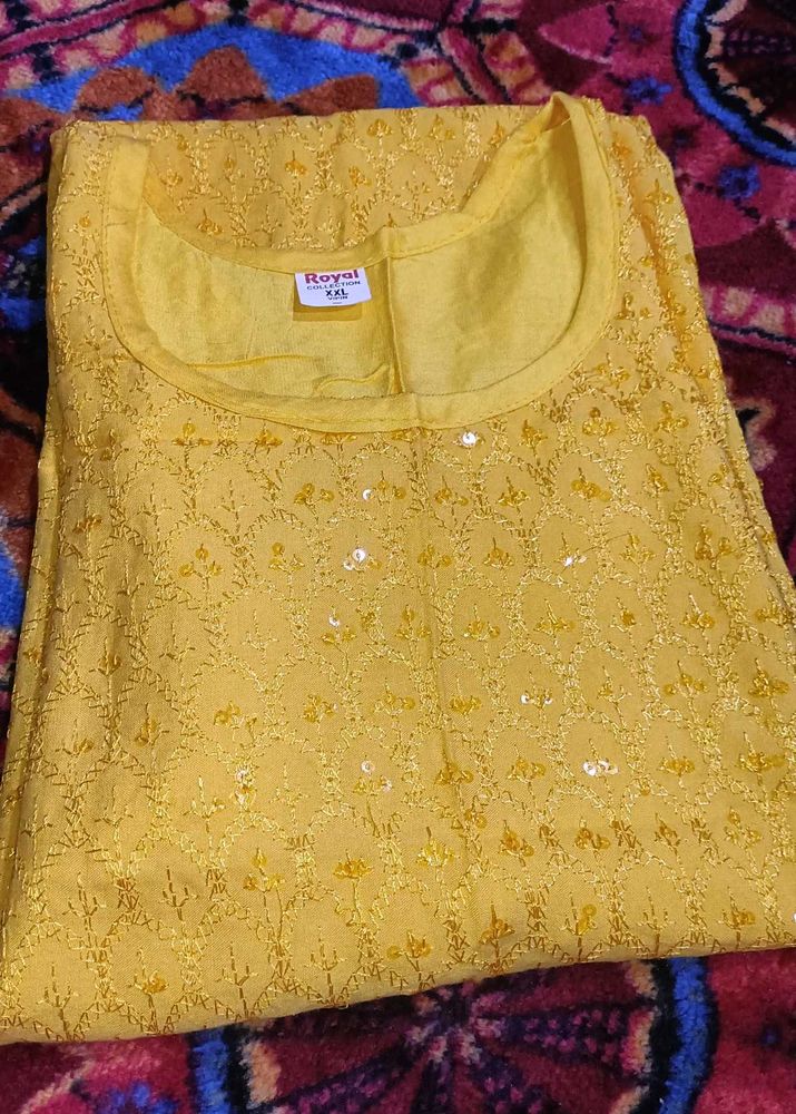 Beautiful Yellow Embroidered Kurta