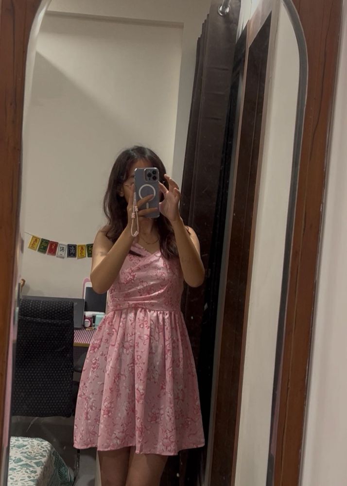 Pink Floral Fit &amp; Flare Mini Dress