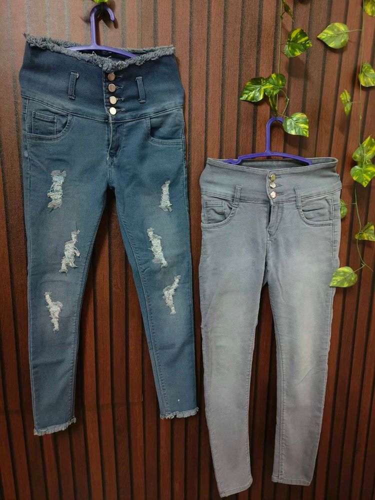 Distressed High-Waist Jeans (Pair)