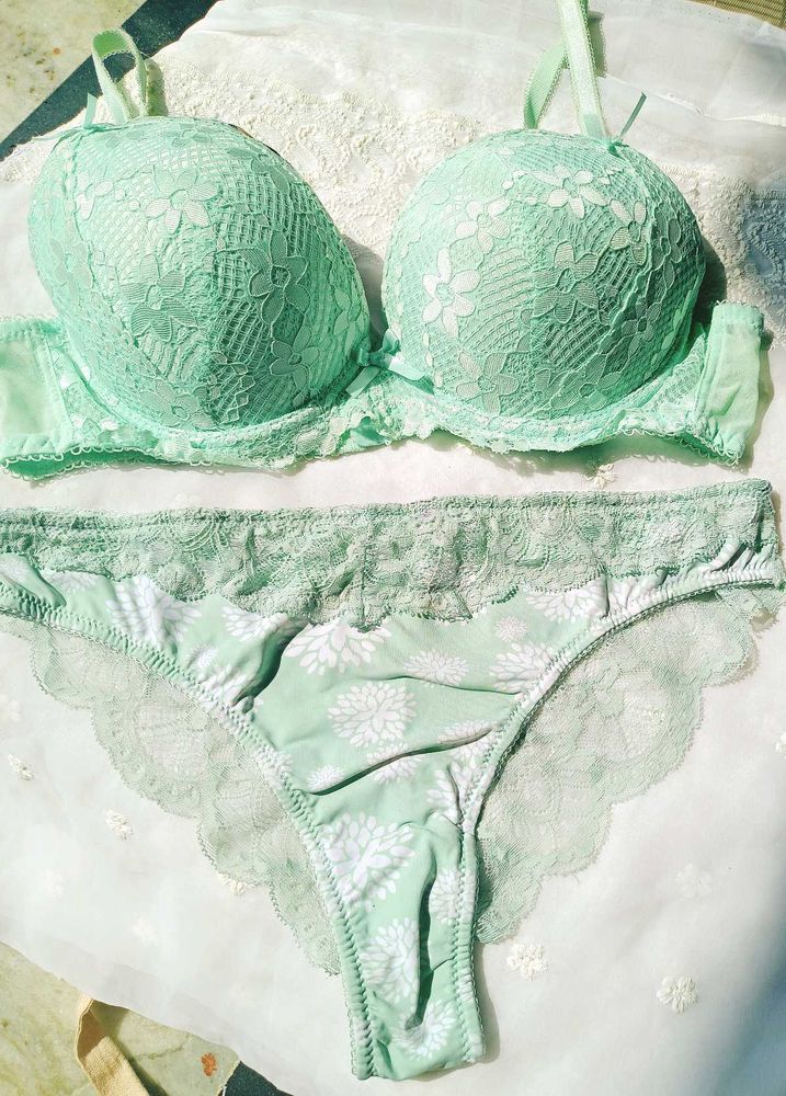 Mint Green Lace pushup braand Panty Set