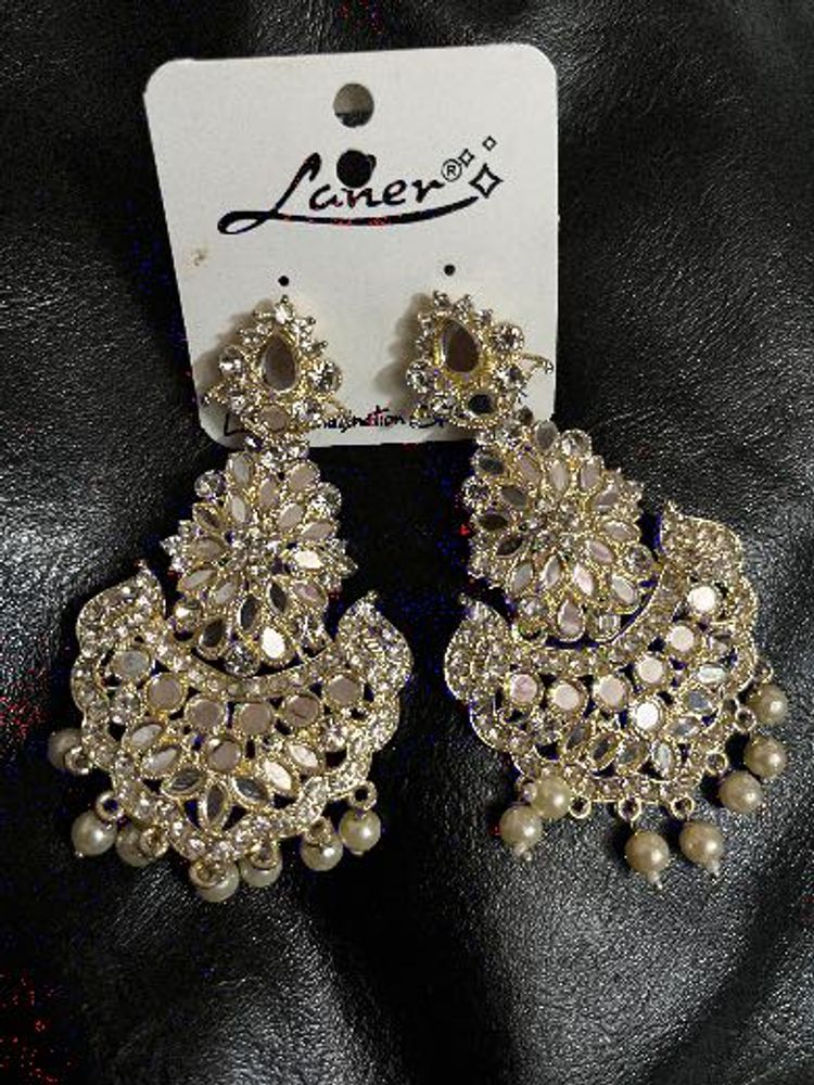 Long white Jhumka Earrings (Heavy)