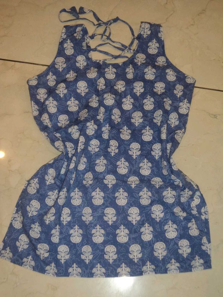 Blue Block Print Corset Short Kurta