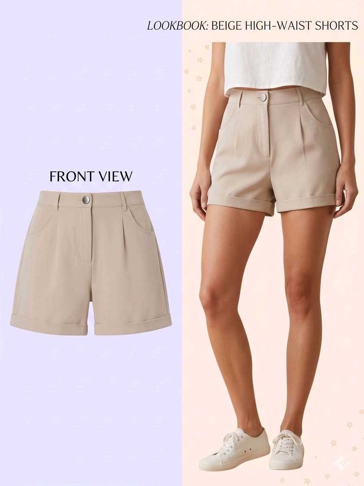 🤎Chic Beige High-Waist Shorts