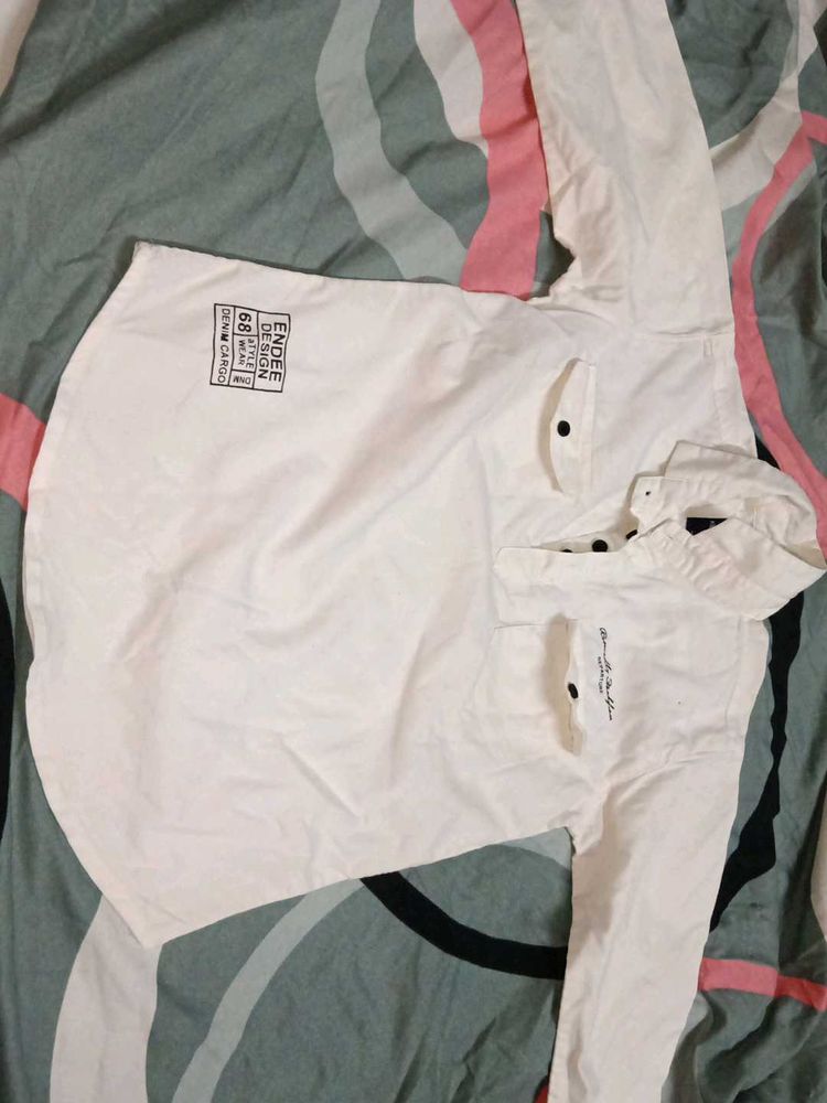 Kids White Casual Top with Pocket Detail