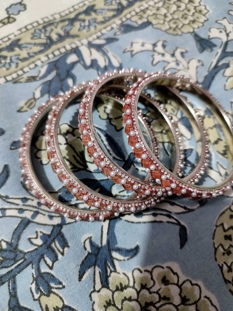 Elegant Pearl and Stone Bangles Set