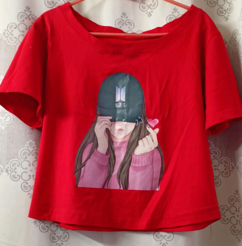 BTS Crop Top Red To