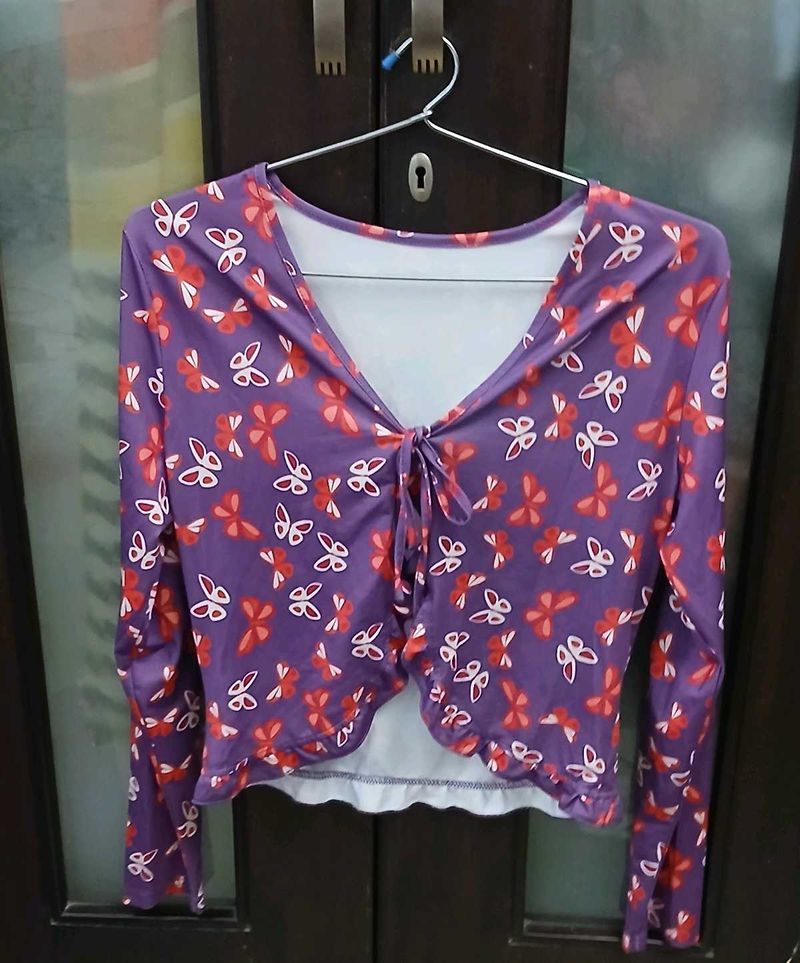 Sweater Butterfly Print V-Neck Top