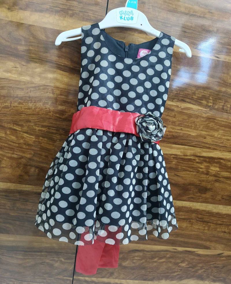 Cute Polka Dot Dress with Red Sash