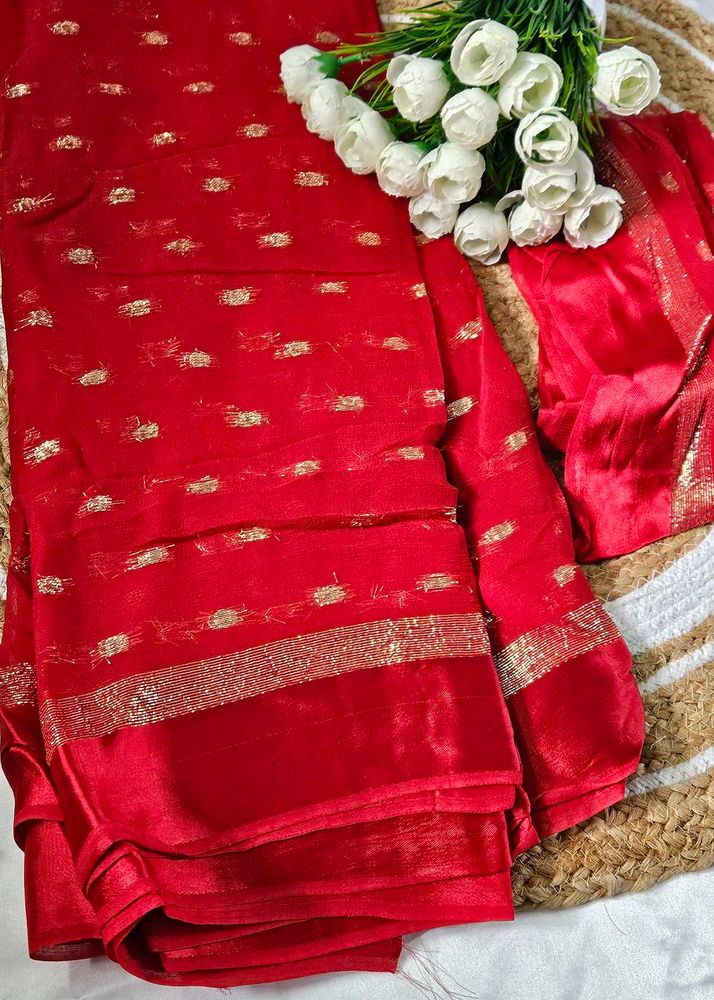 Karva Chauth Special Red &amp; Gold Embellished Saree