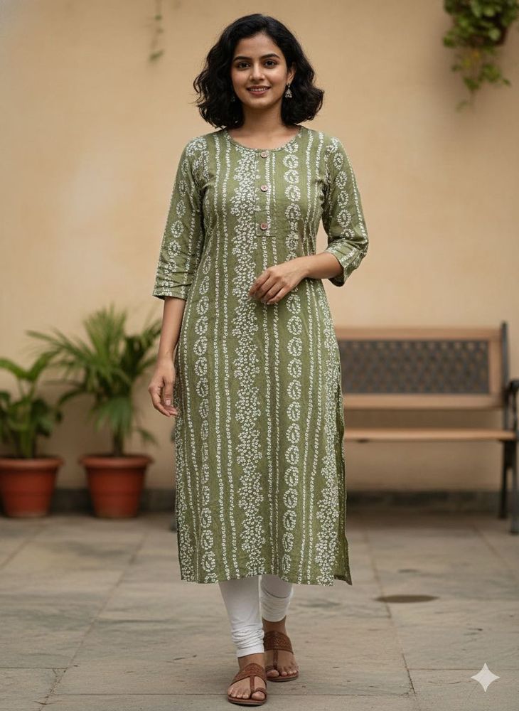 Elegant Olive Green Printed Kurta