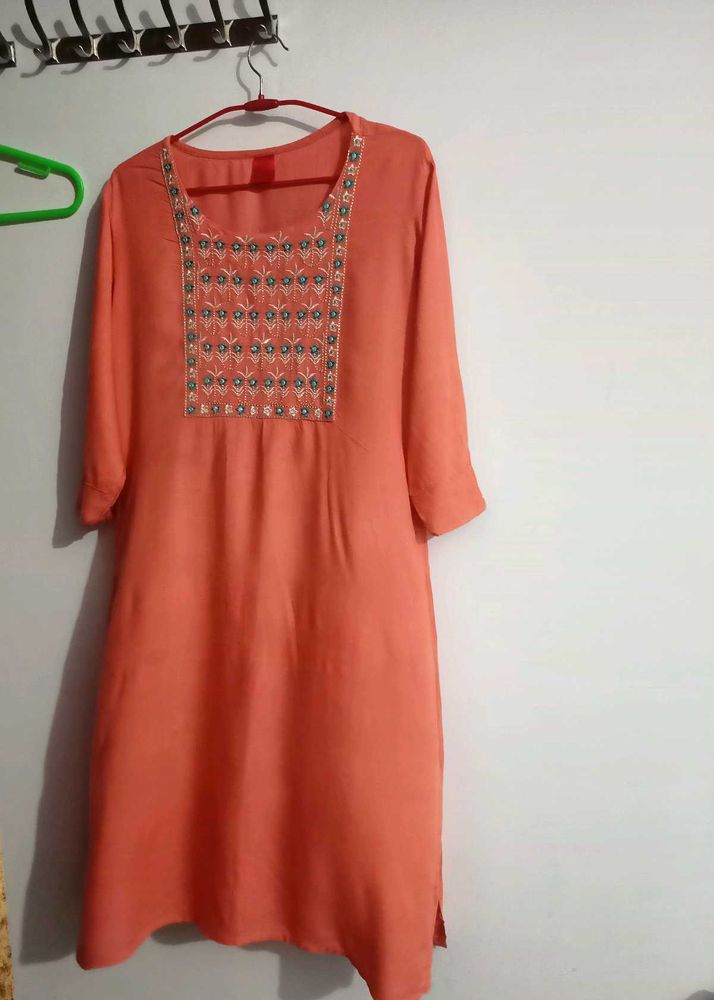 Orange Embroidered Kurta