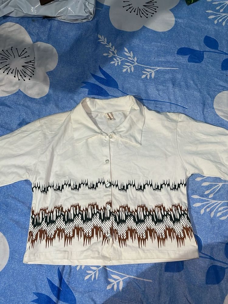 White Printed Short Sleeve Shirt