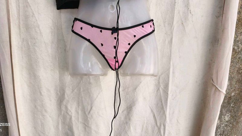 I. Pink Heart Print Thong Panty