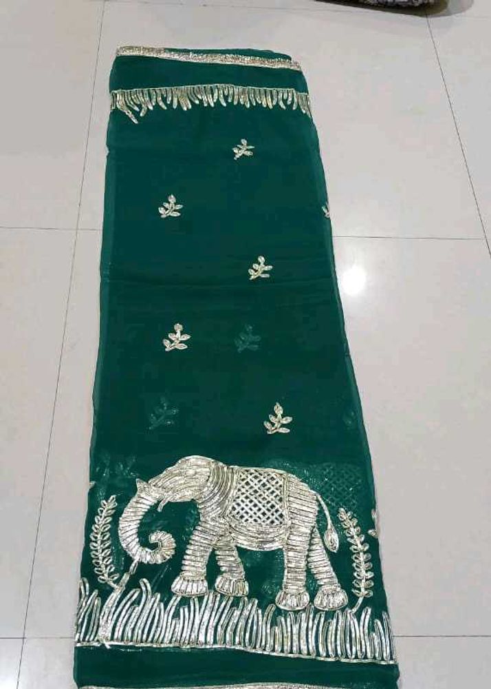 Emerald Green Saree with Elephant Motif