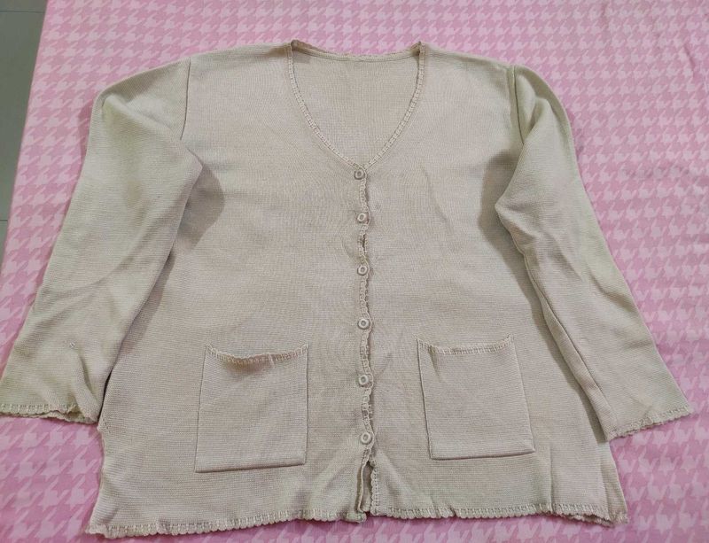 Last Call for -Beige Knit Cardigan with Pockets