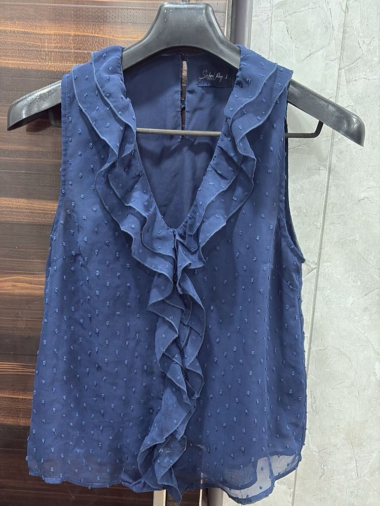 Navy Blue Ruffle Top
