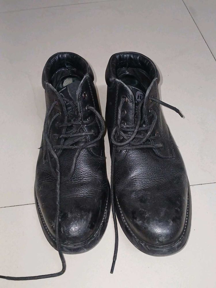 Men's Black ID Leather Work Shoes 🥾