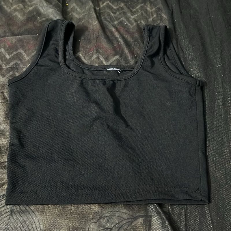 Black Square Neck Crop Top