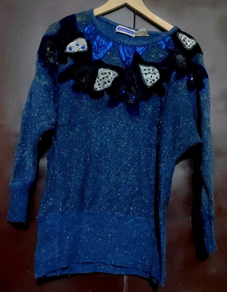 Blue Embellished Winter Top For 36 Bust